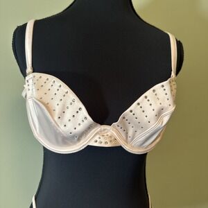 Honey Birdette‎ Crystal Champagne Bra Satin Rhinestone NWOT Size 36D